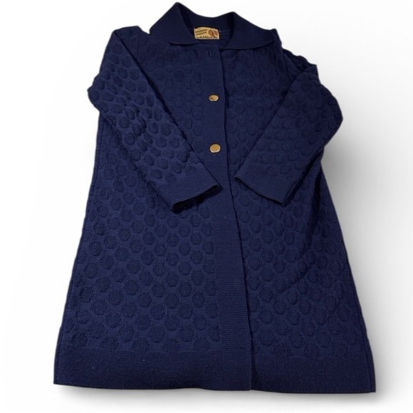 Vintage 1960s The Wooden Indian Navy Sweater Coat Large Union Retro Mod Cardigan - Picture 2 of 16